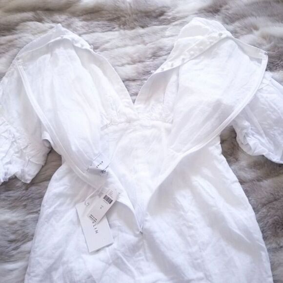 NWT Anthropologie Joslin Linen Taylor Mini Dress White Quiet Luxury Boho Resort - Picture 11 of 12